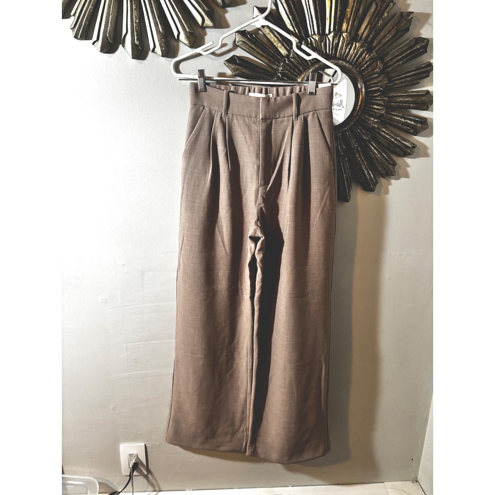Abercrombie & Fitch Sloane Tailored Pleated Wide Leg Pants Taupe Brown Small NWT - Picture 4 of 11